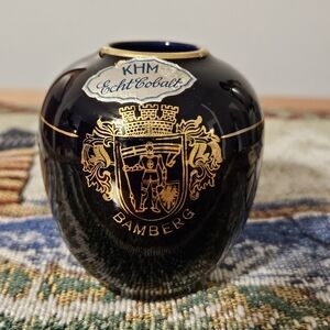 3" Vintage Bamberg KHM Echt Cobalt Blue Gold Bud Vase Bavaria